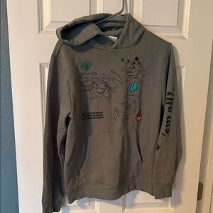 Green Graphic Hoodie with Cartoon Characters